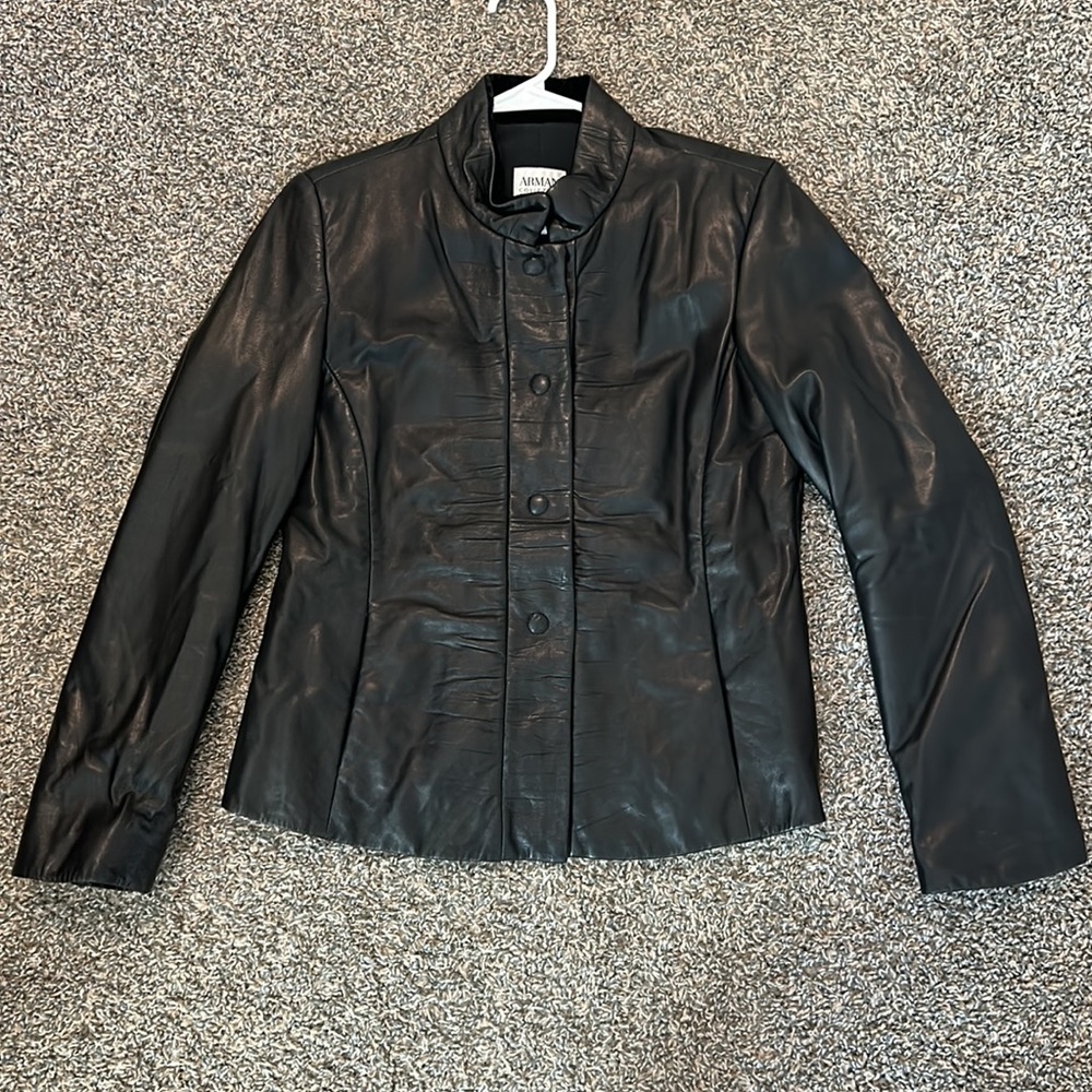 Armani Collezioni Vintage Black Lambskin Leather Jacket